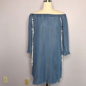 Chelsea & Theodore Denim Cold Shoulder Dress- Size Small